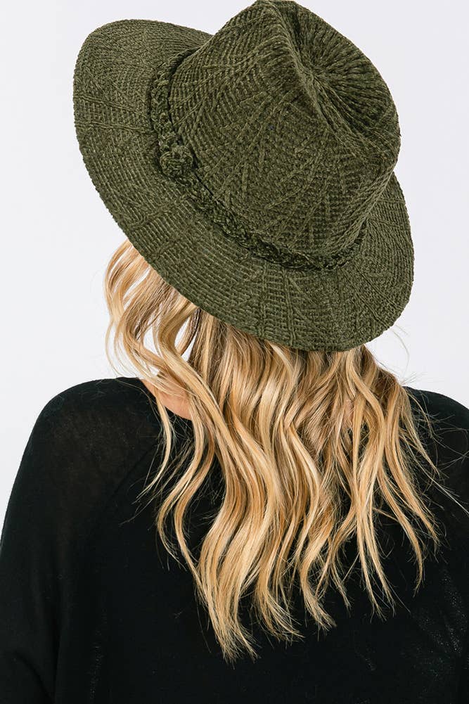 Hana - Vente Chapeau en feutre - femme - Fedora d'hiver à motif chenille et bande tressée15