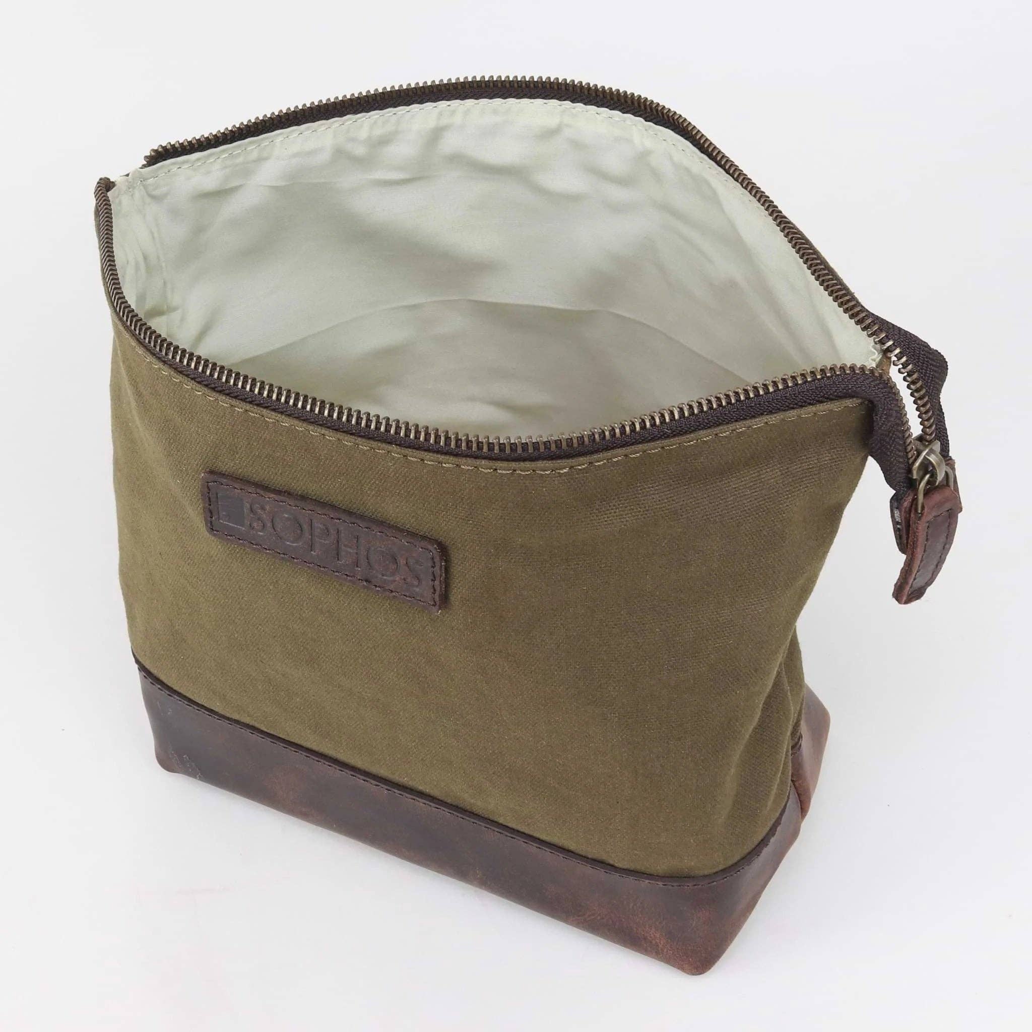 Sophos - Vendita all'ingrosso Beauty case - Unisex - Borsa da bagno triangolare in tela cerata verde oliva1