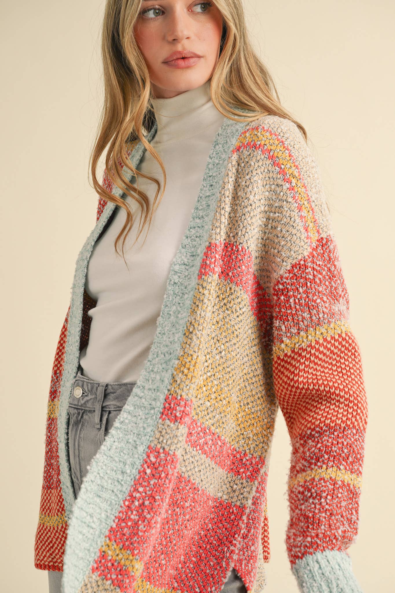 &MERCI - Wholesale Cardigan - Women's - OVERSIZED COLOR BLOCK CARDIGAN MSW100385