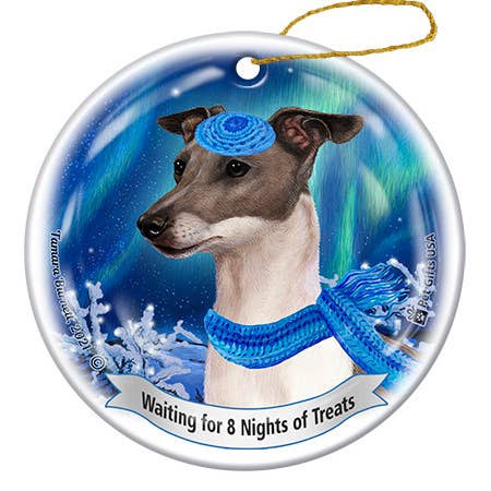 Pet Gifts USA, LLC - Venta al por mayor Adornos - Adorno de galgo italiano azul/blanco serie 5 Janukkah