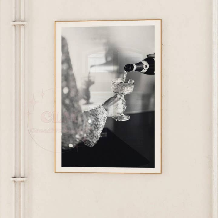 Champagne Problems Monotone Wall Art Prints for wholesale by CLM Creative Studio