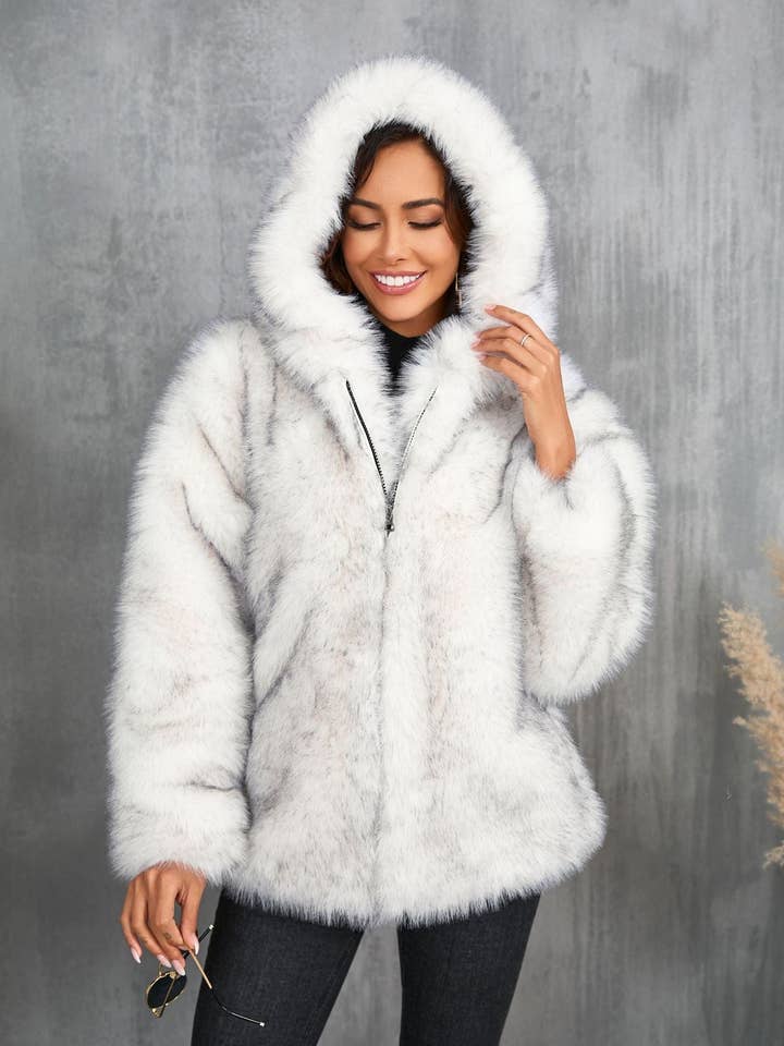 Svelte Seduction - Wholesale Fur/faux fur coat – Women's - Faux Fur Coat Solid Color Loose Hooded Short Fur Collar Coat Winter Coat Warm Winter Clothing2
