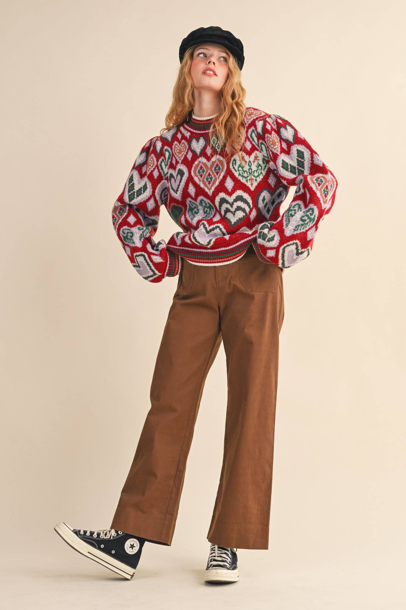 &MERCI - Wholesale Knit Sweater - Women's - HEART PATTERN PULLOVER SWEATER MSW1091351