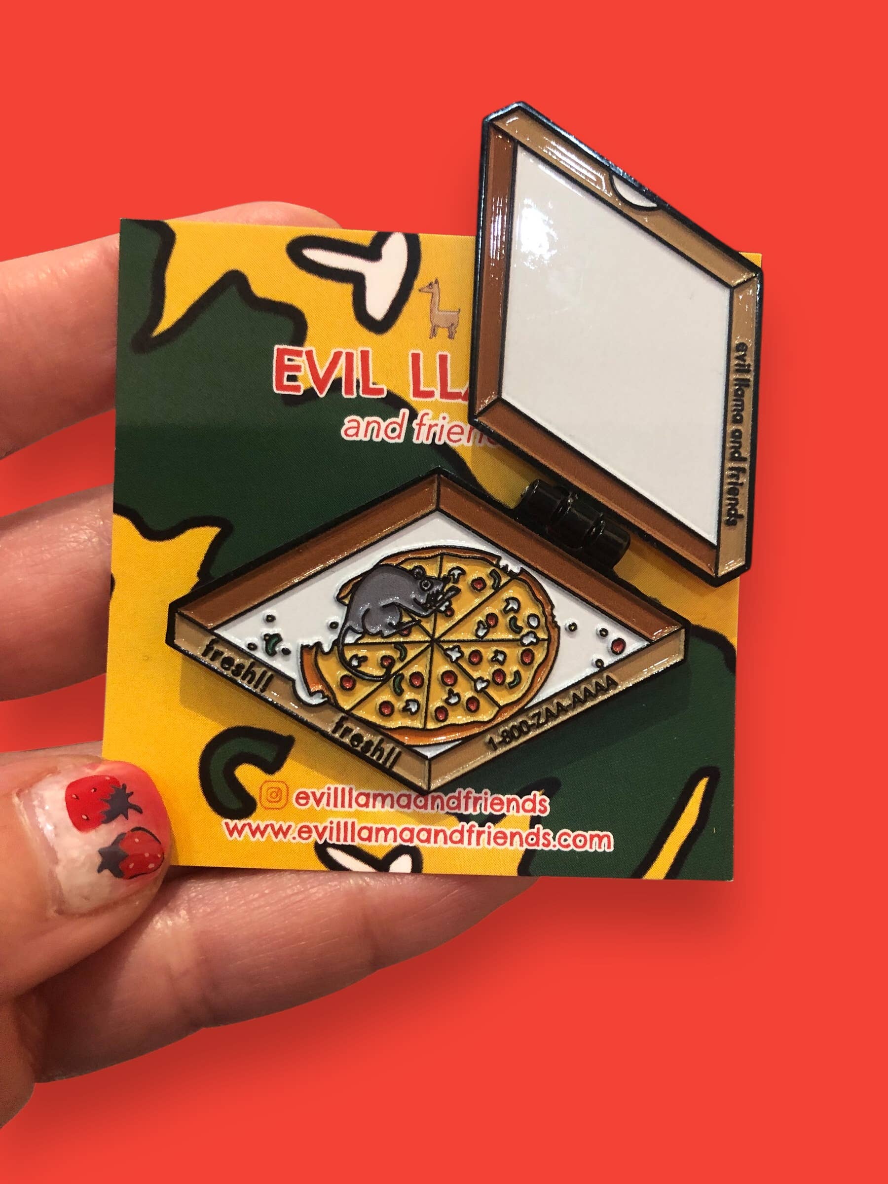 Evil Llama and Friends - Wholesale Lapel Pin/Button - pizza rat | interactive pin1