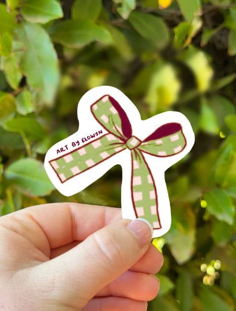 Art By Elowyn - Wholesale Sticker - Green Gingham Bow
