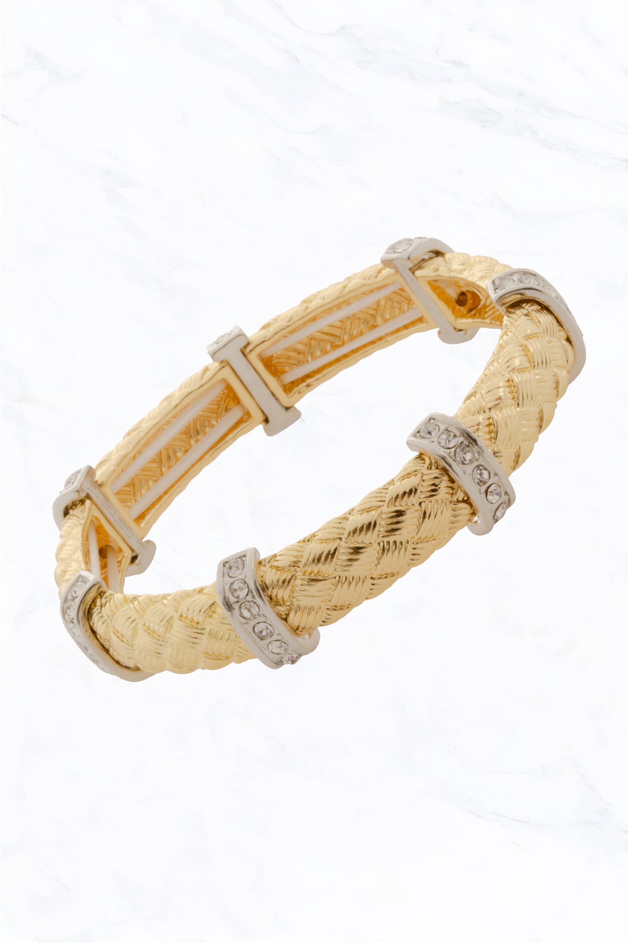 Suzie Q USA - Wholesale Bangle Bracelet - Rhinestones, Textured Casting Double Stretch Bangle Bracelet2