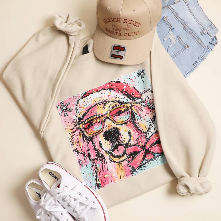 Fashion City - Wholesale Graphic Sweatshirt - Unisex - Cute Christmas Dog Heavyweight Fleece Sweatshirt
2
