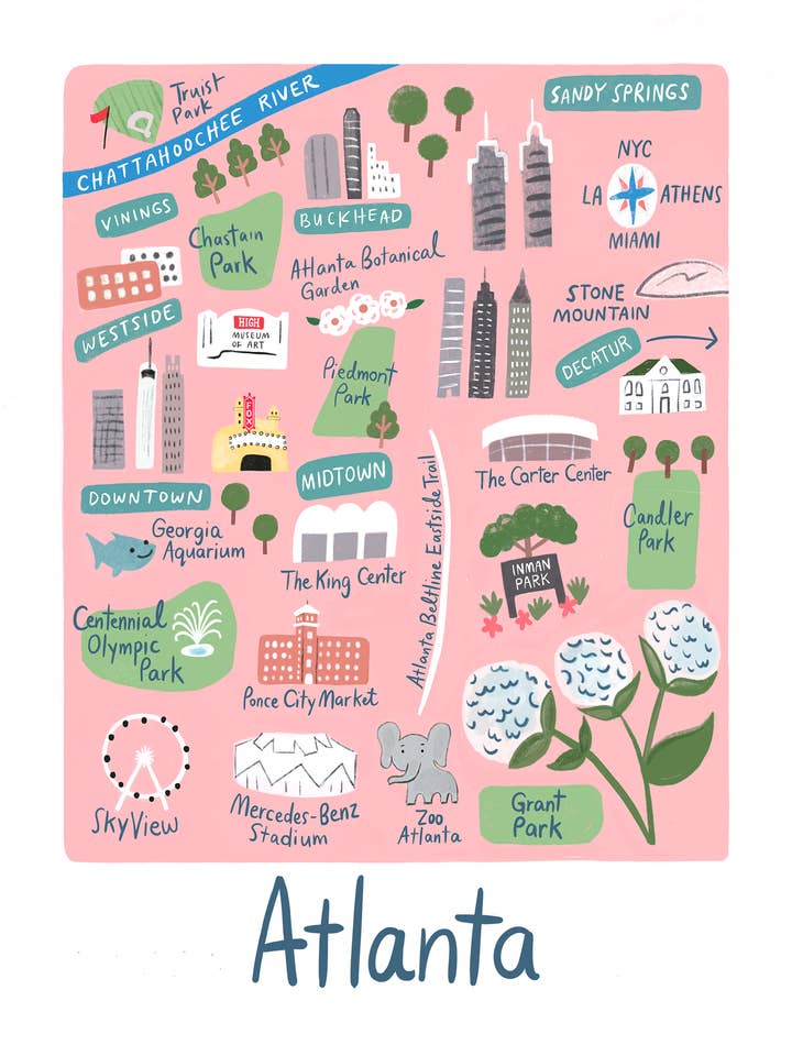 Impression d'une carte artistique d'Atlanta pour la vente par Little Desk Drawer