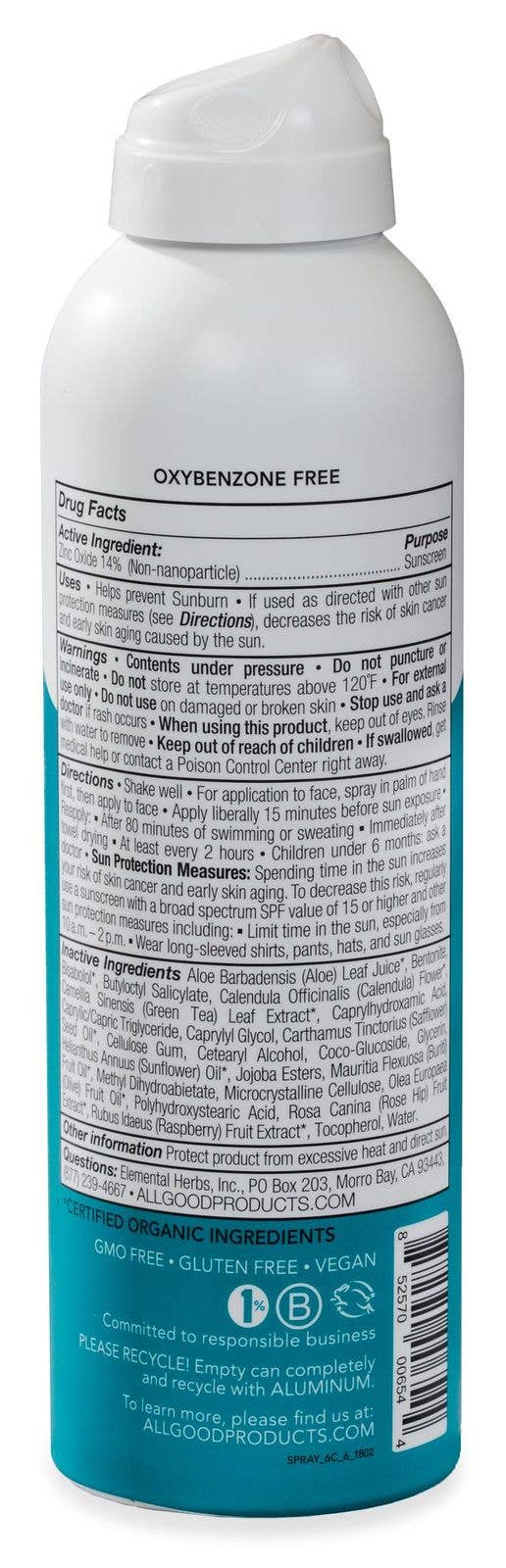All Good Body Care - Wholesale Sunscreen - Sport Mineral Sunscreen Spray SPF 301