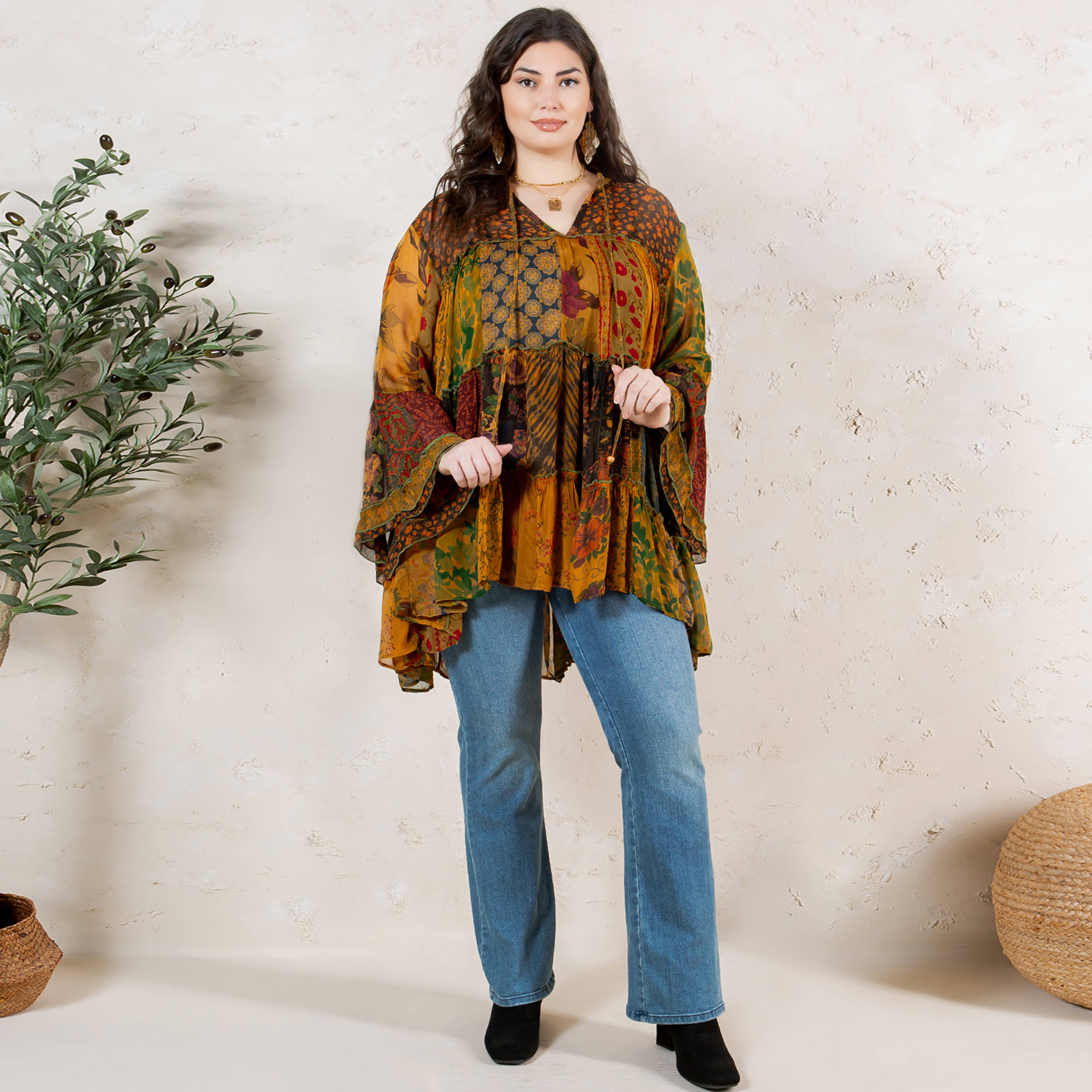 Young Threads - Venta al por mayor Blusa - Mujer - Top Jhabla con Cuello de Banda Teñido Chic (Nuevo Color)15