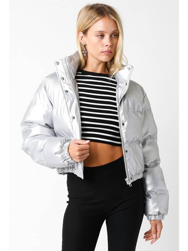 Olivaceous - Wholesale Puffer Jacket - Women's - Faux Leather Puffer Jacket6