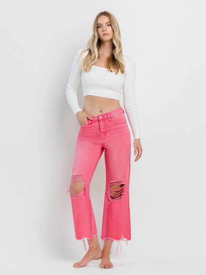90'S VINTAGE SUPER HIGH RISE CROP FLARE JEANS V2736HP for wholesale by VERVET by FLYING MONKEY
