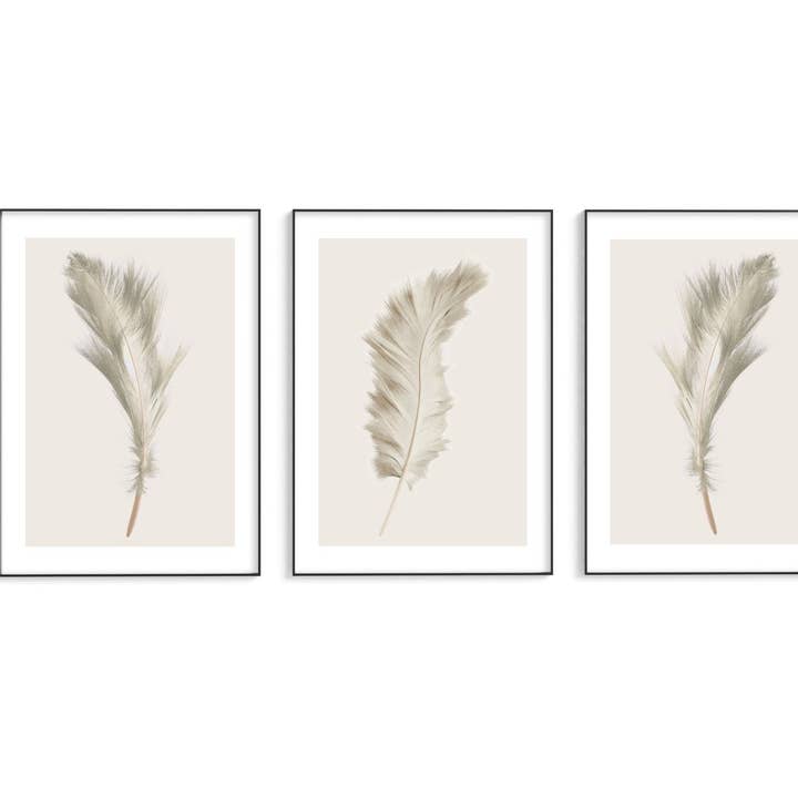 Beige Feather Set of 3 Prints II Prints for wholesale by D'LUXE PRINTS