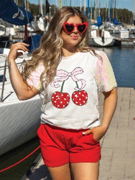 America Cherry's on Princess Top, White for wholesale by GRACE+EMMA by Southern Grace