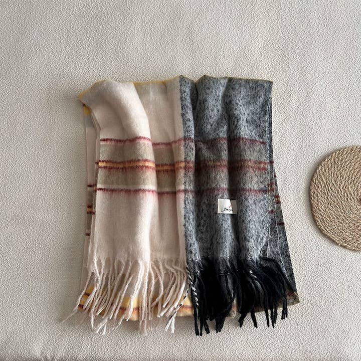 ACCITY - Wholesale Scarf - Women's - Blue Plaid Faux Cashmere Scarf – Winter Warm_CWASC23372