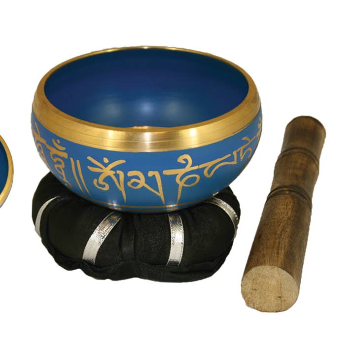 Tibetan Singing Bowl w/ Cushion & Stick - Blue for wholesale by Designs by Deekay Inc.
