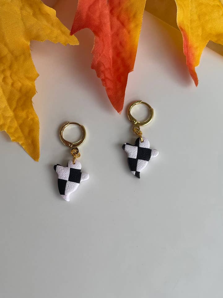 Checkerboard Ghost Huggies for wholesale by Lily and Sparrow Clay