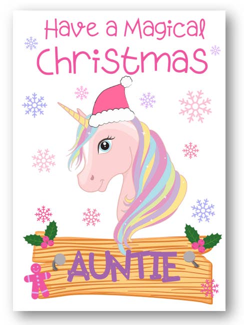 Second Ave Auntie Unicorn Children's Kids Christmas Card for wholesale by Second Ave Gift Company