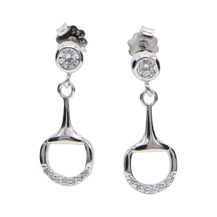 Boucles d'oreilles à tige en forme de snaffle anglais en argent sterling en zirc cubique pour la vente par Westrian International