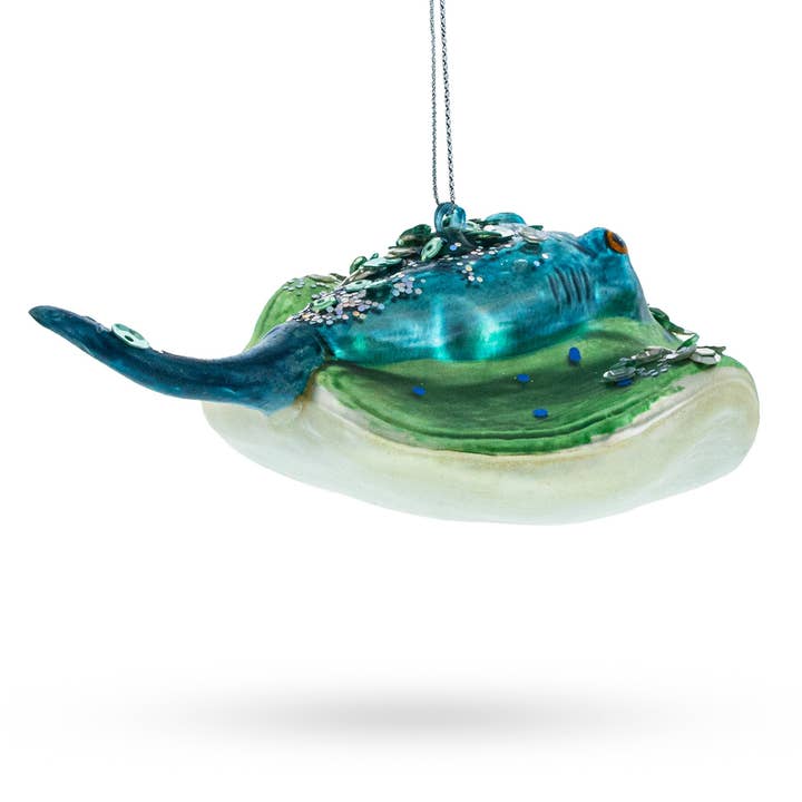 BestPysanky - Wholesale Ornament - Exquisite Jeweled Blue Stingray Glass Ornament