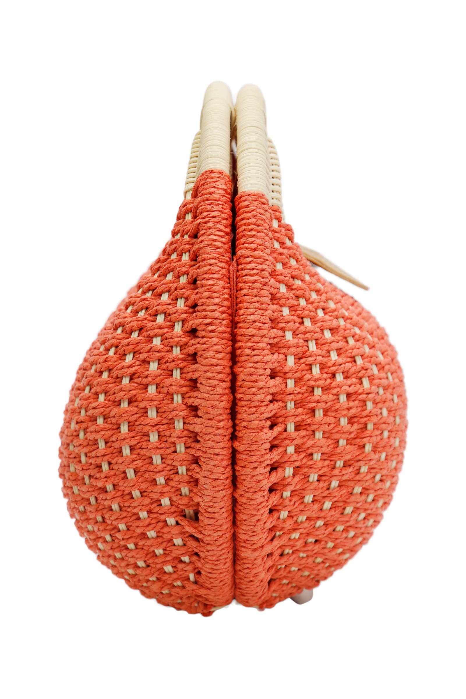 ROUGE PÂLE Sac de plage rond en rotin et paille tressée crochetée en vente sur Faire2
