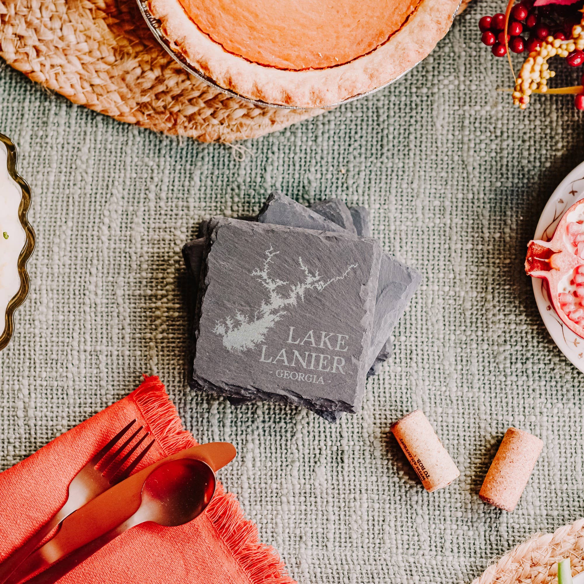 The Lillie Pad - Wholesale Coasters - Custom Lake Map Coasters Set of 4  - Natural Slate Coasters3