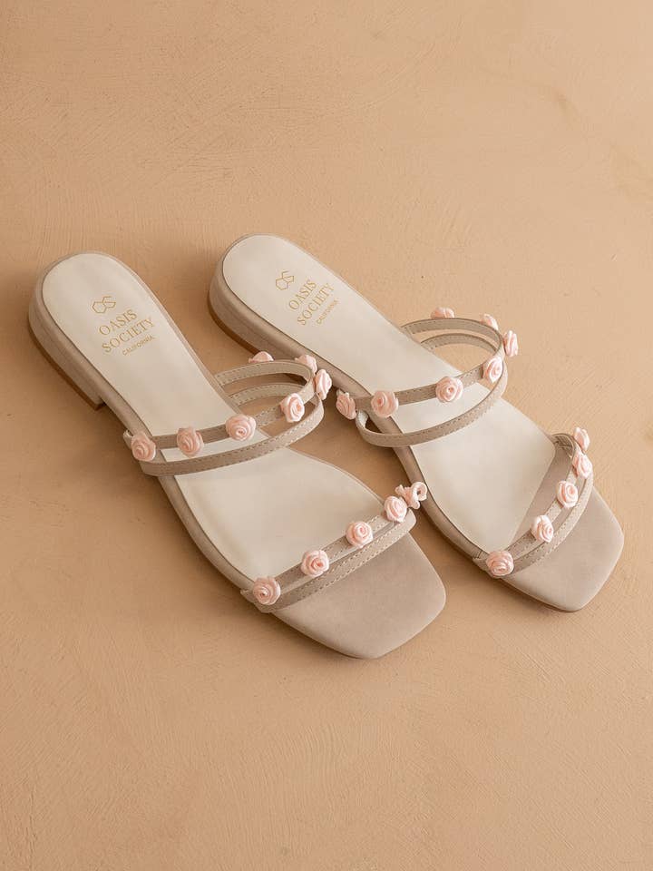 The Rosanna Light Grey | Rosette Detailed Flats for wholesale by OASIS SOCIETY