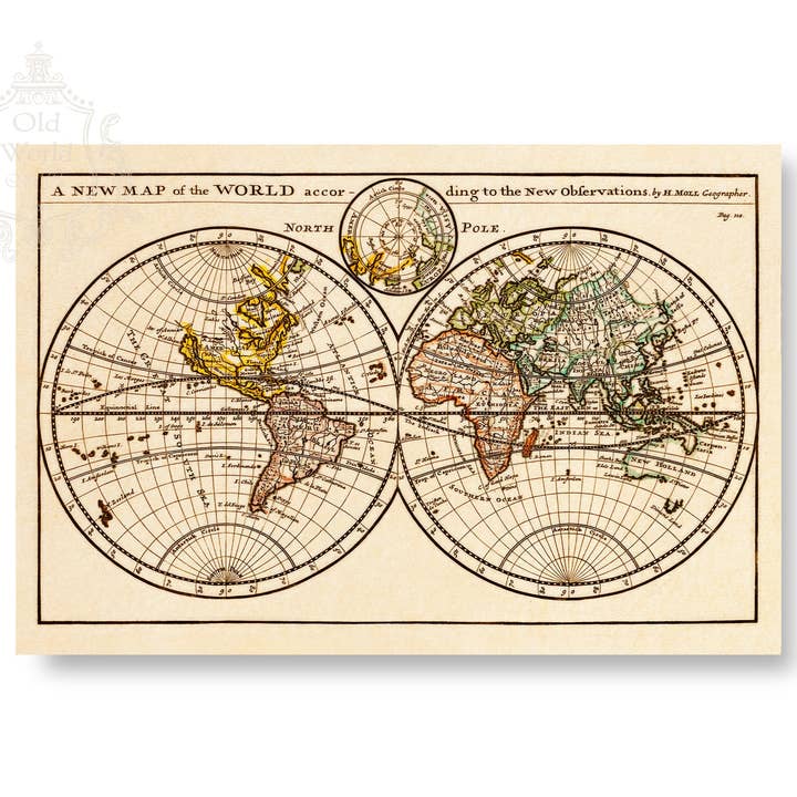 Mappa del Nuovo Mondo Stampa per la vendita all'ingrosso da parte di Old World Art Co.