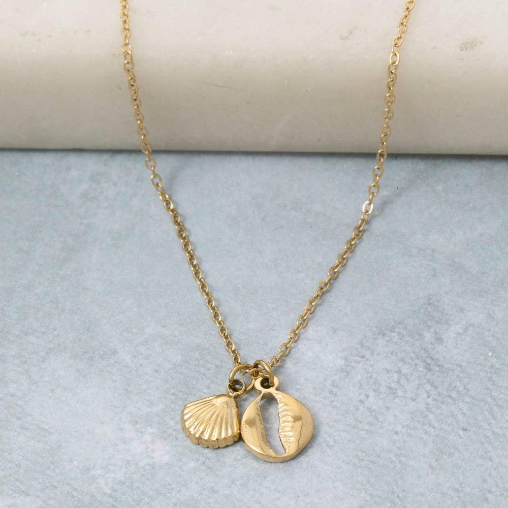 G Collana con pendente a doppia conchiglia in acciaio inossidabile in vendita all'ingrosso su Faire0