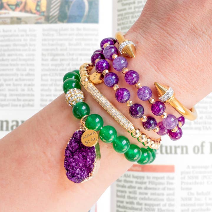 Stack Bracelets, Green Quartz, Dragon Vein Agate, Druzy Set for wholesale by Mara Blak - Hidden Gems