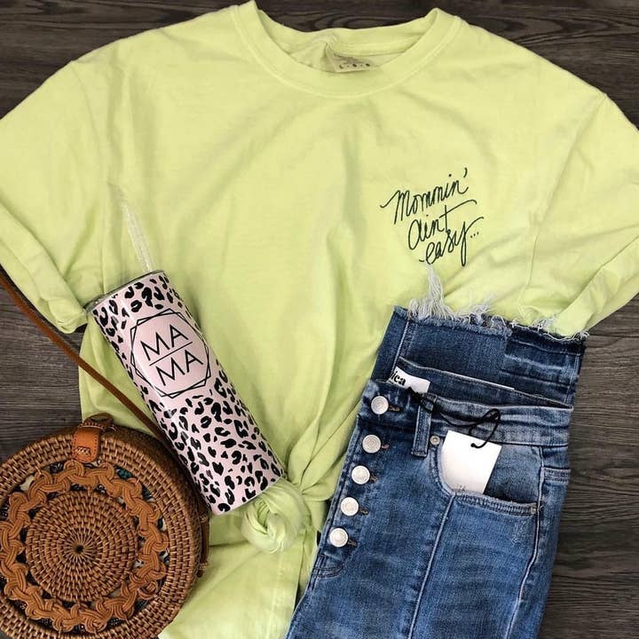 Mommin' Ain't Easy Embroidered Graphic Tee for wholesale by West Anna Designs