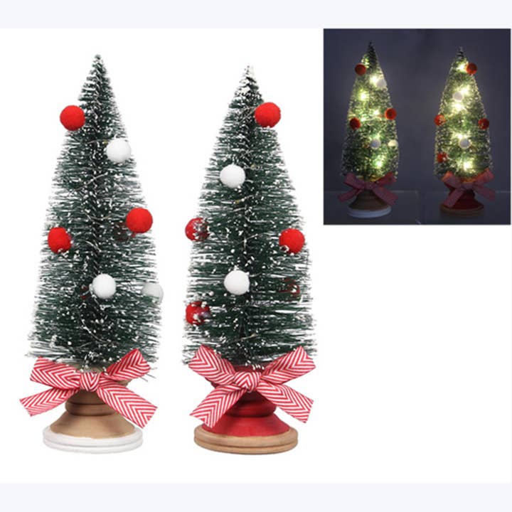 Arbres à brosse à bouteilles LED de Noël traditionnels en bois pour la vente par Young's