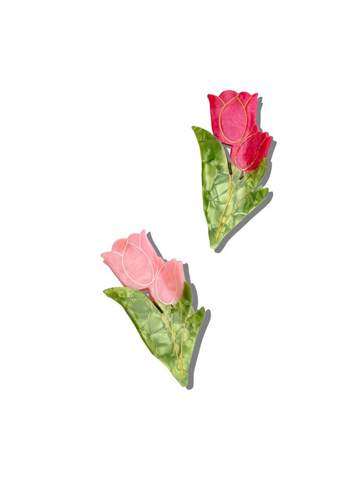 Pince à cheveux vintage peinte à la main avec tulipes | Écologique pour la vente par Solar Eclipse