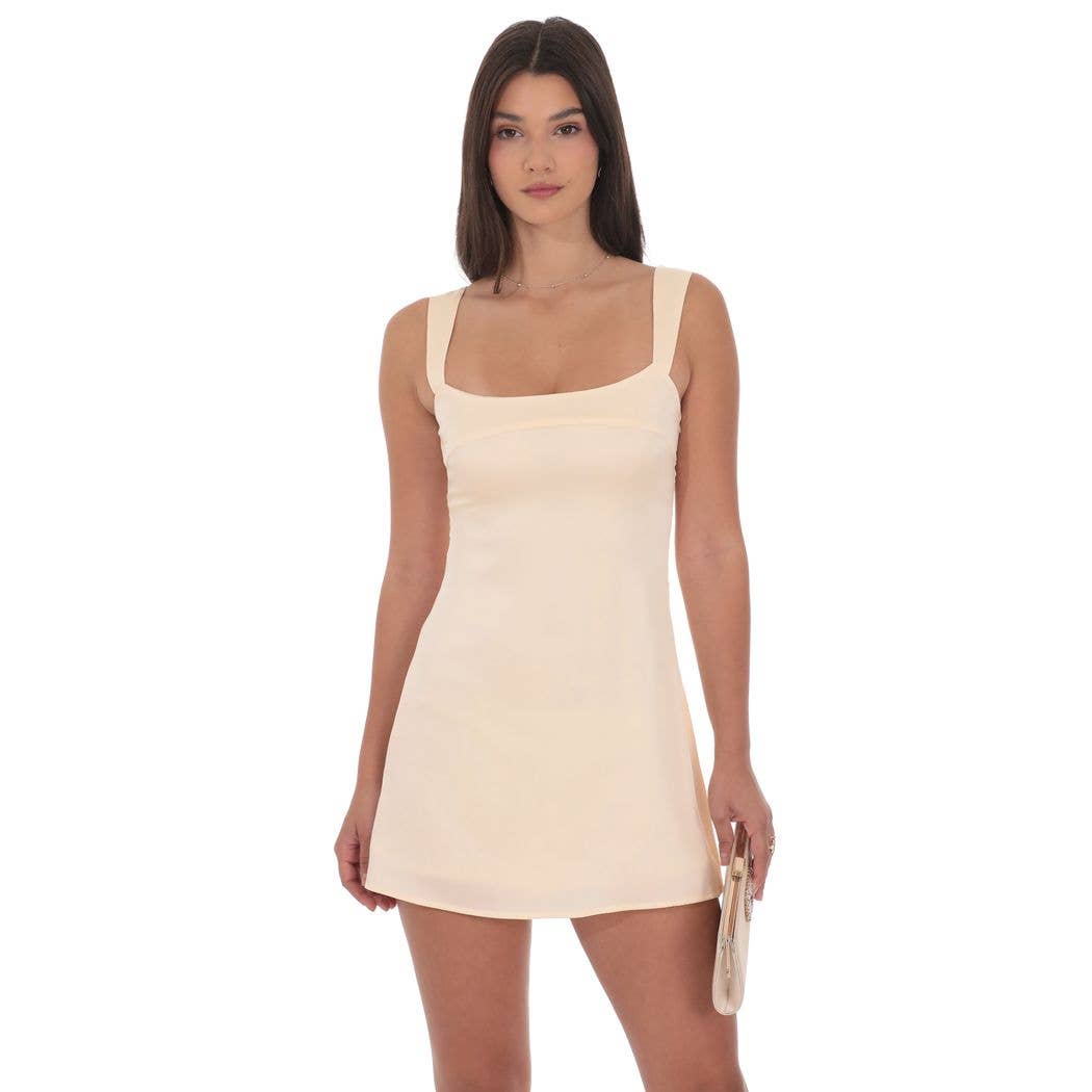 Lucy In The Sky - Wholesale Dress - Women's - Satin Shift Dress in Cream0