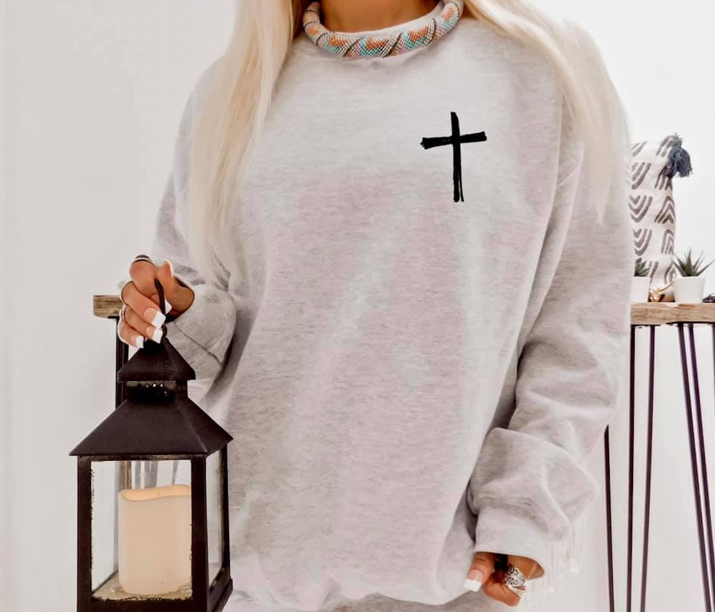 J. Mack Designs - Wholesale Graphic Sweatshirt - Women's - Jesus Has My Back Crewneck Sweatshirt1