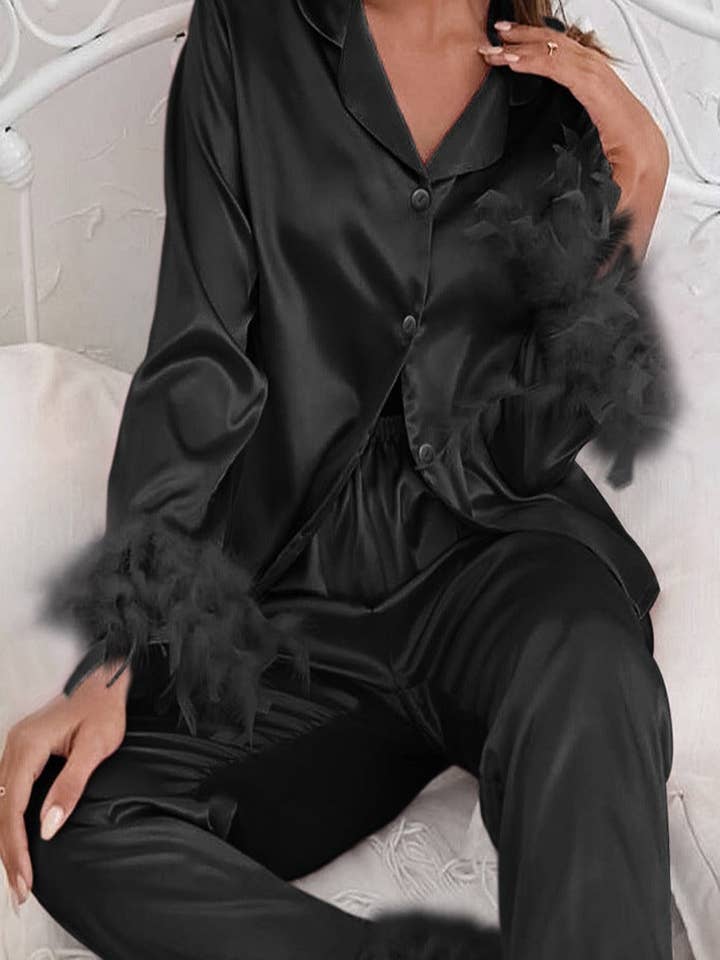 Heavenly Feathered Silk Pajamas in color options for wholesale by Pretty Little Patriot LLC
