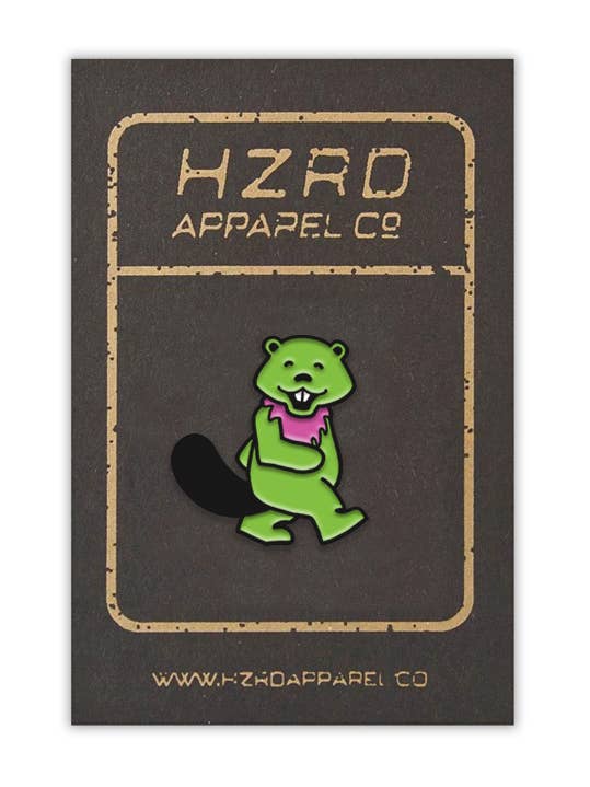 Green Beaver Pin for wholesale by Half Hazard Press