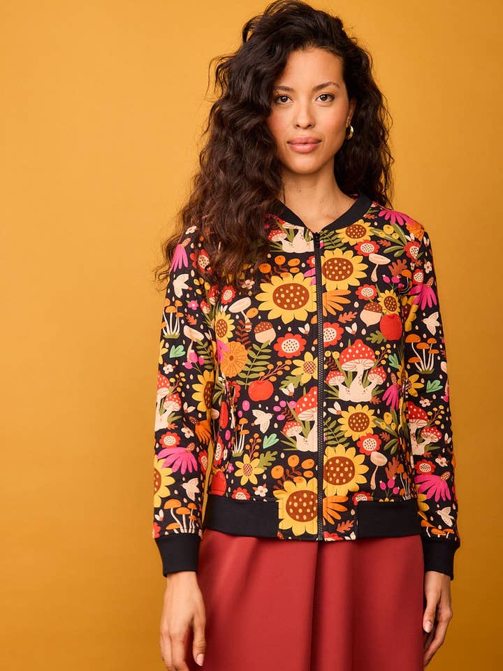 Smile - Wholesale Bomber Jacket - Women's - White Sunflower Forest Bomber1