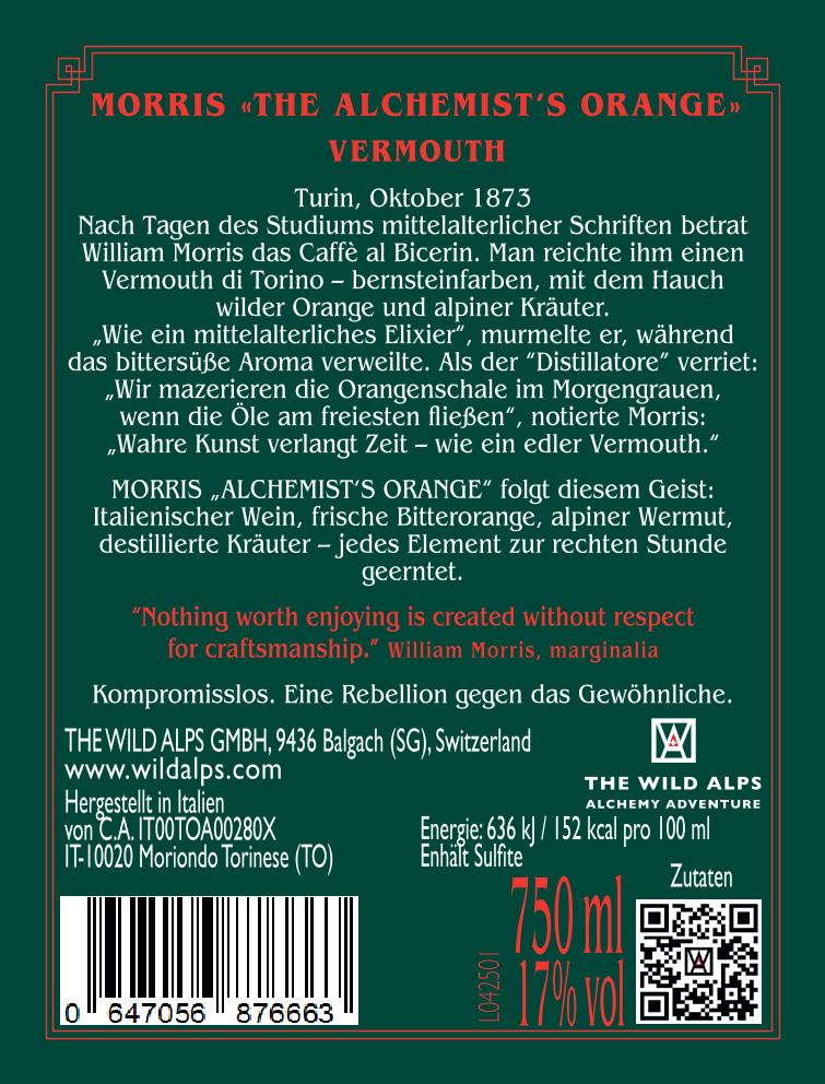 The Wild Alps Distillery - Wholesale Vermouth/Aperitif - MORRIS The Alchemist’s Orange - Vermouth3