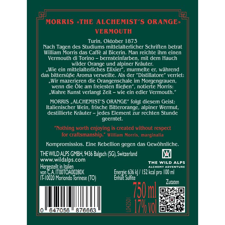 The Wild Alps Distillery - Wholesale Vermouth/Aperitif - MORRIS The Alchemist’s Orange - Vermouth3
