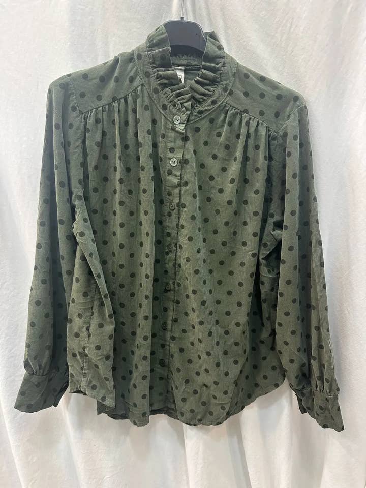 Mimi & Gogo - Wholesale Button Down Shirt - Women's - Velvet Polka Dot Shirt @69017_ChVPois5