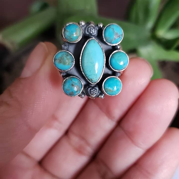 Bague en argent sterling 925 avec turquoise américaine, faite à la main pour la vente par GTG Gems Corp