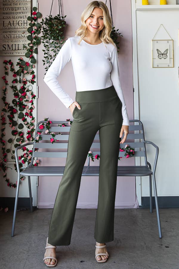 Pink Irene Wholesale - Wholesale Pants - Women's - PLUS FLARE PANTS WITH SIDE WAIST BAND AND POCKET5