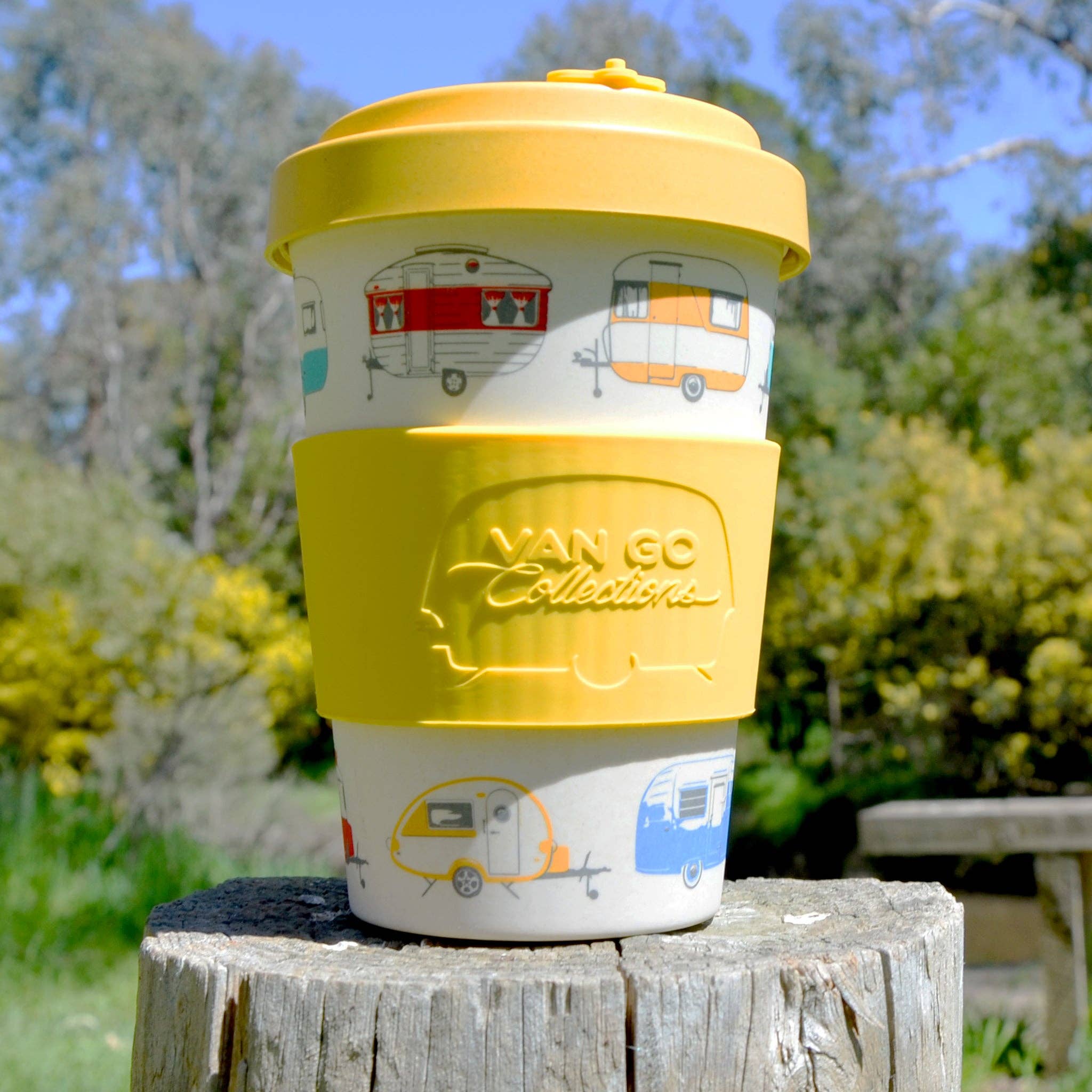 Jaune d'automne Mug de voyage en bambou | 400 ml | Collection Van Go 'Automne' Jaune en vente sur Faire2