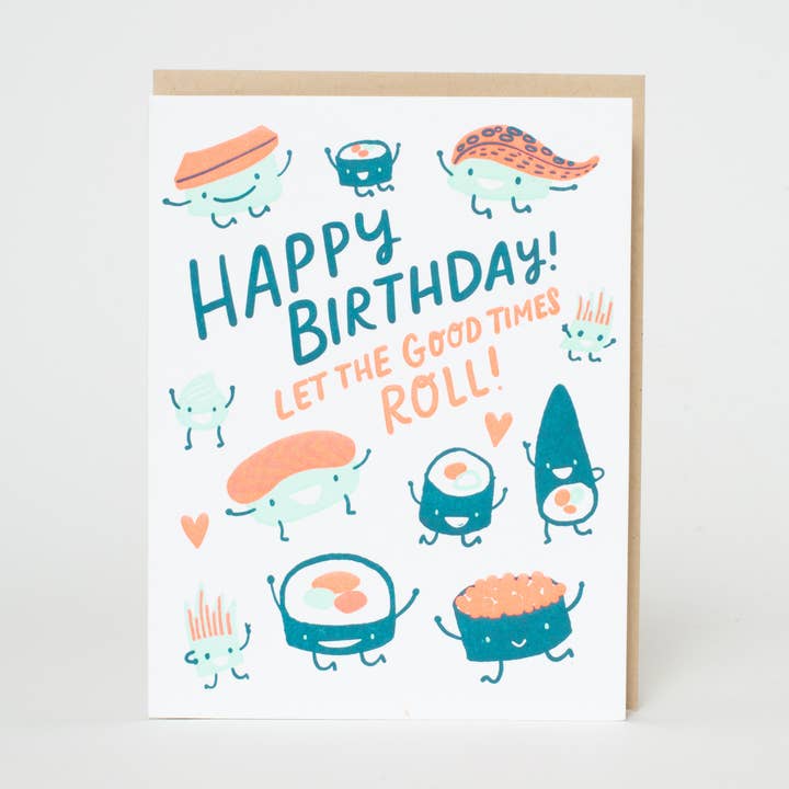 Birthday Sushi Punny Letterpress Greeting Card by Hello!Lucky for wholesale by Egg Press Manufacturing