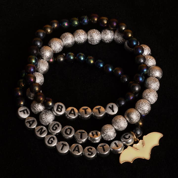 Jewelry Made by Me - Wholesale DIY Craft Kit - BATTY Silver Letter Bead DIY Bracelet Jar with Glow in the Dark Bat Charm1