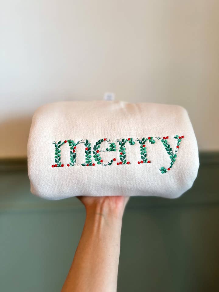 Merry Embroidered Sweatshirt for wholesale by Greener Threads