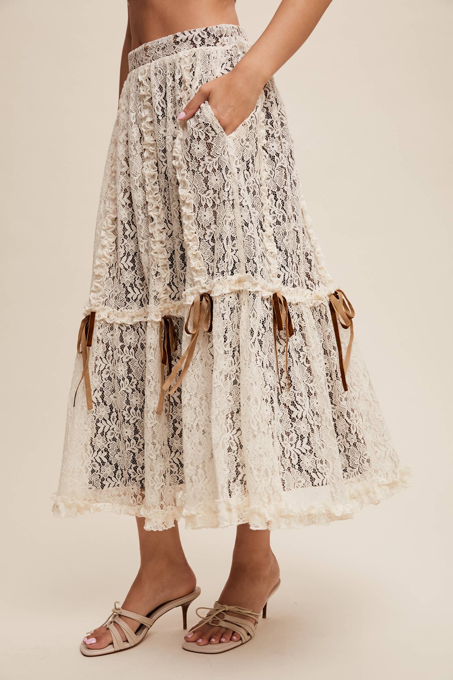 Listicle – wholesale Skirt – Women’s – Lace Midi Skirt with Ribbon Details25