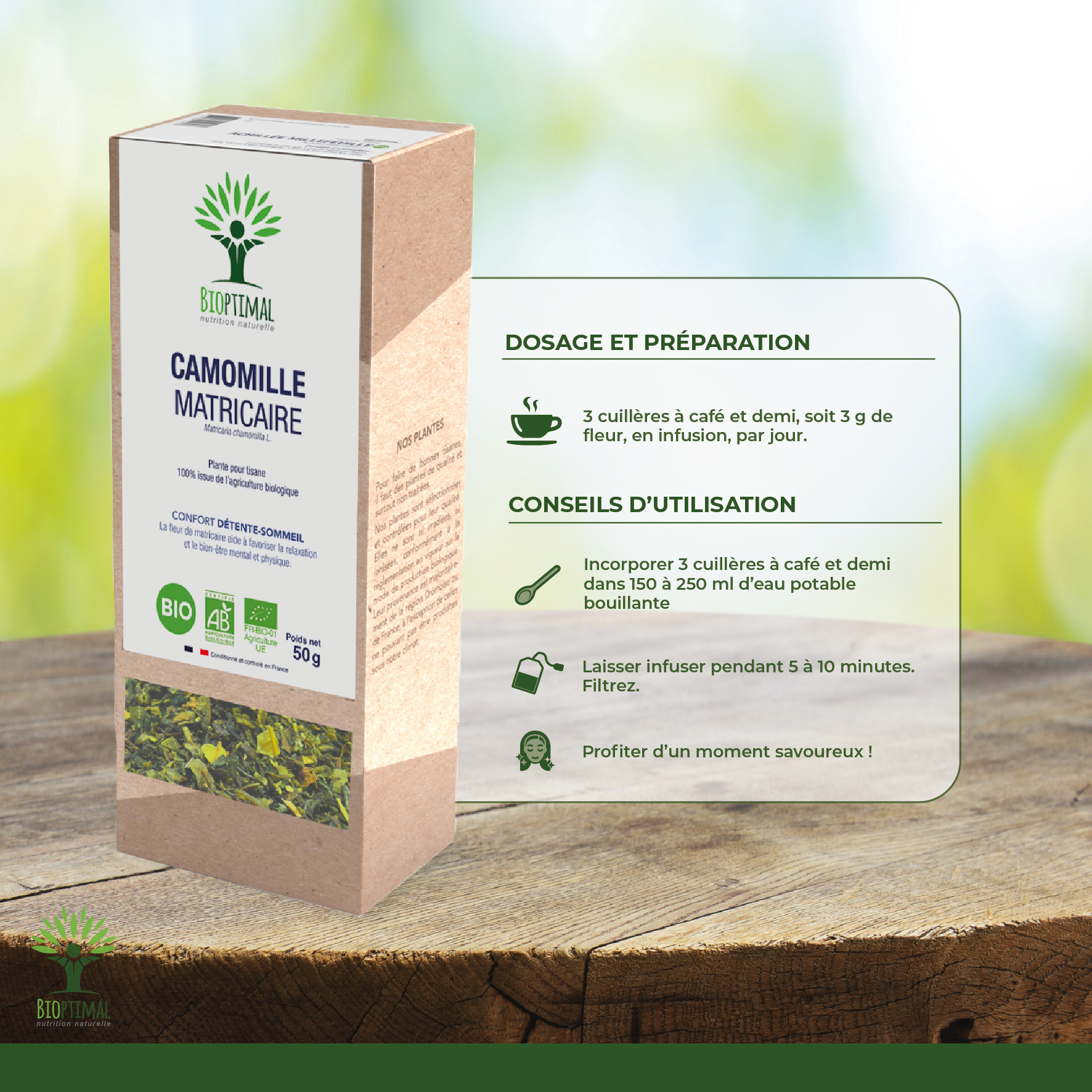 Bioptimal - Venta al por mayor Tés saludables/desintoxicantes - Té herbal orgánico de manzanilla alemana 50 g2