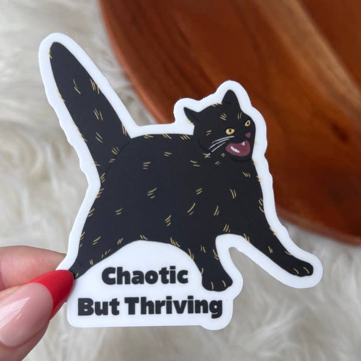 Chaotic But Thriving Anime Cat Sticker for wholesale by Big Moods